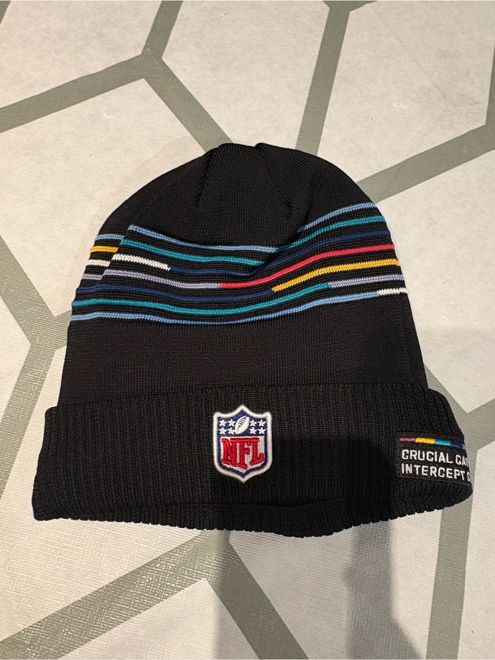 NFL Kids Black Beanie with Multicolor Stripe Accents